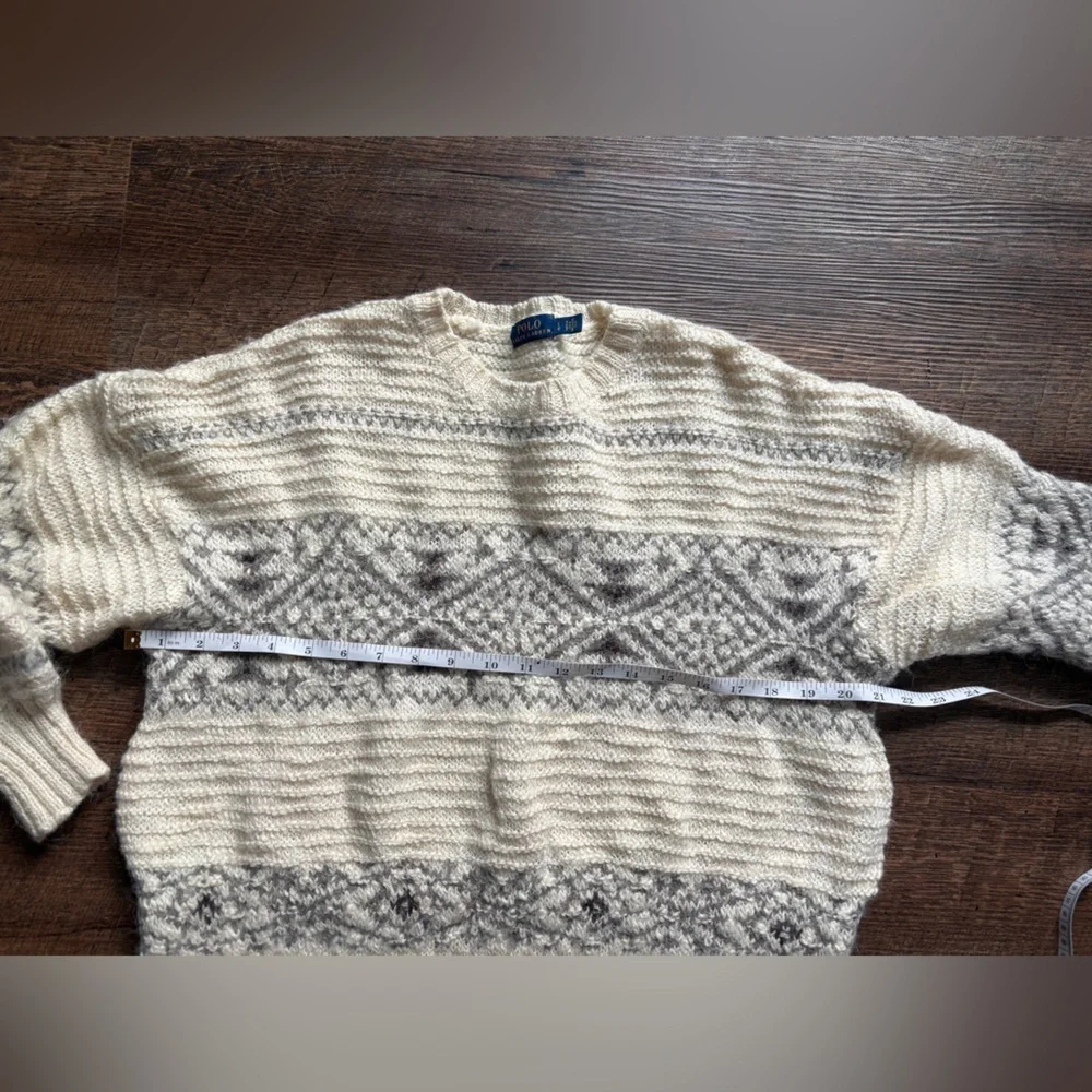 POLO Ralph Lauren cream Aztec sweater Wool Alpaca Aztec Nordic pullover sz L EUC
